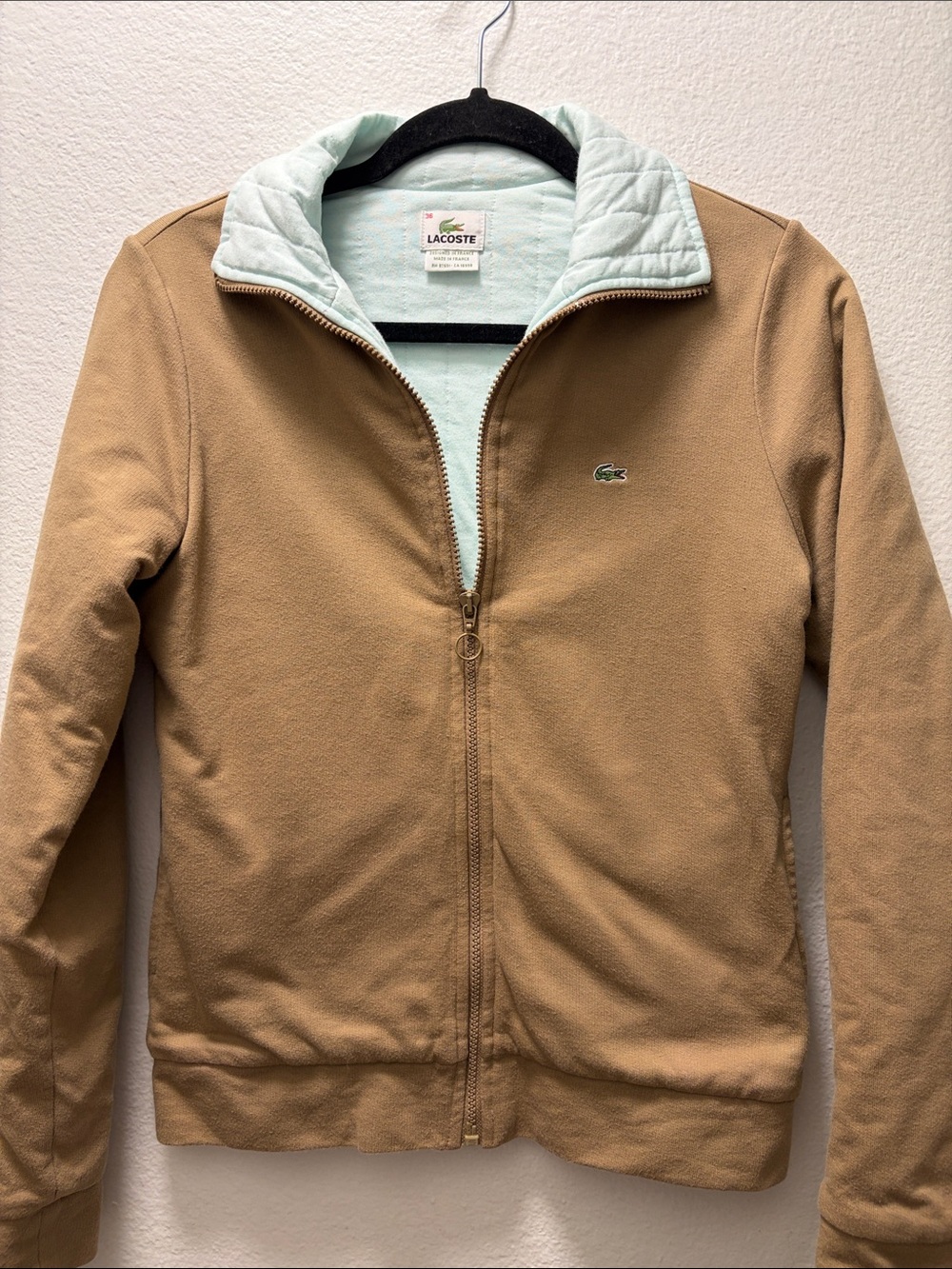 Lacoste Women's Tan Bomber Jacket with Mint Lining